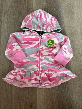 John Deere Pink, Gray & White Camo Hoodie Dress with Ruffle Hem